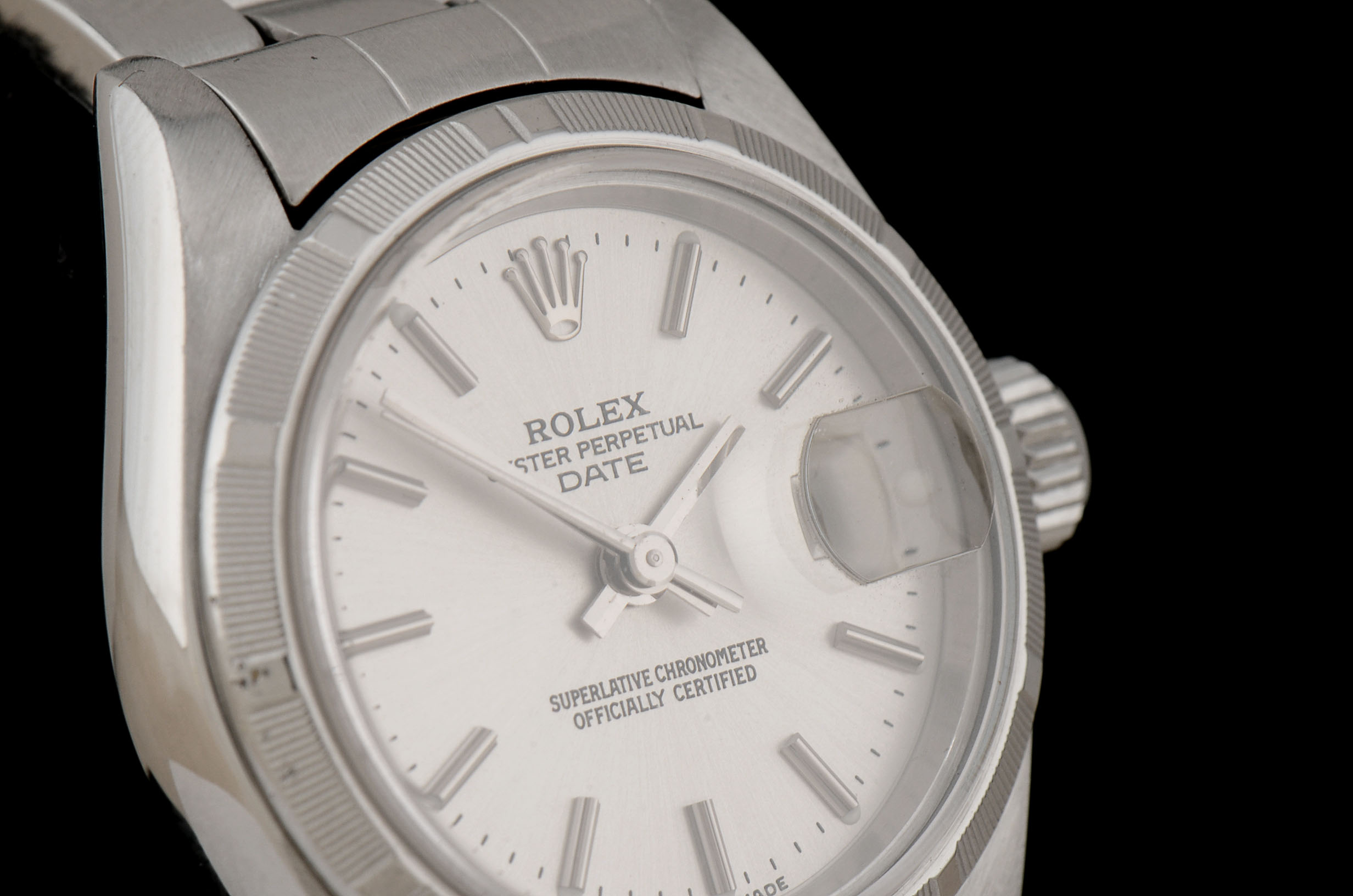 Women's Rolex Perpetual Date Stainless Steel Silver Index Oyster Perpetual Date Watch