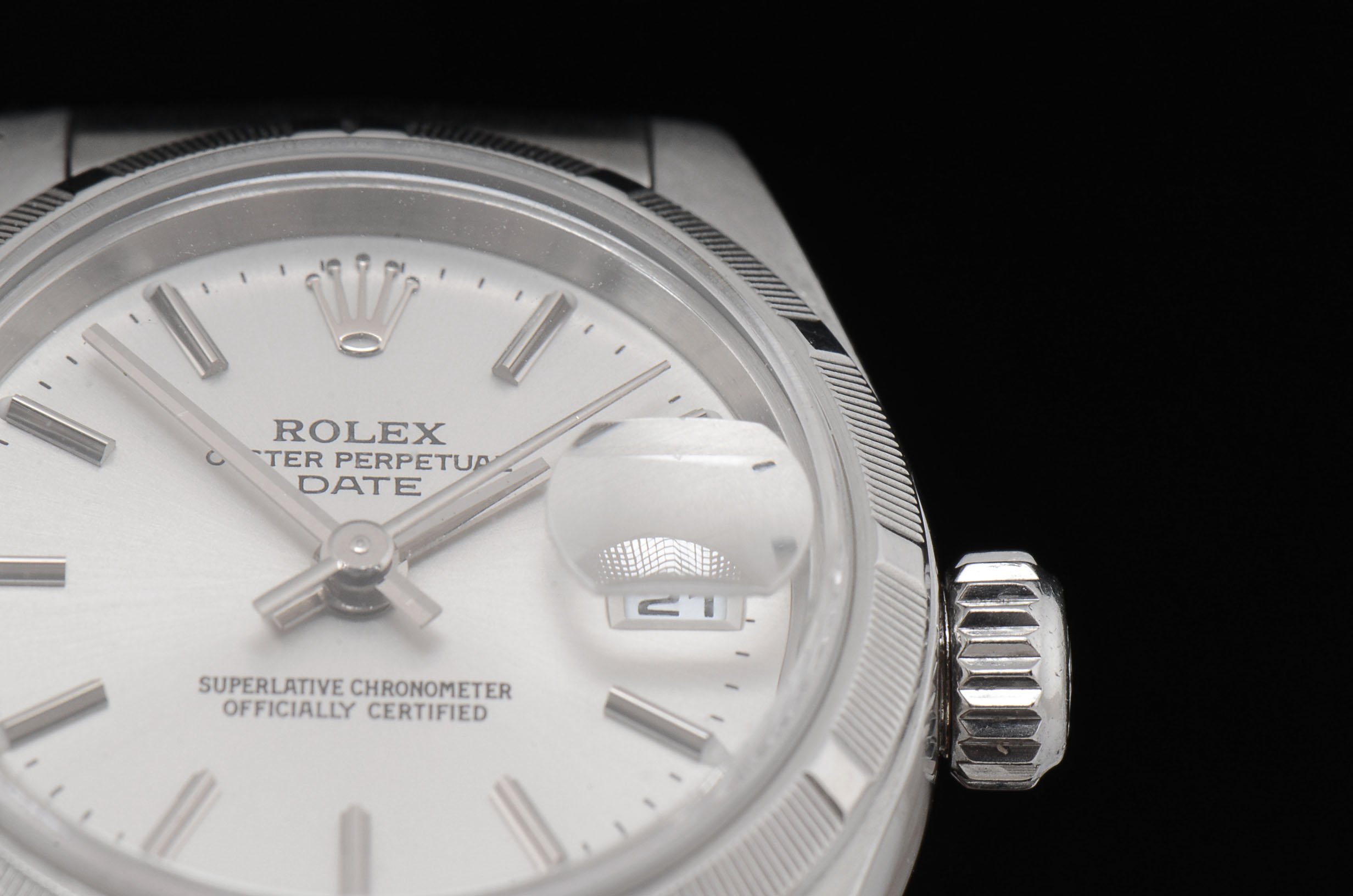 Women's Rolex Perpetual Date Stainless Steel Silver Index Oyster Perpetual Date Watch