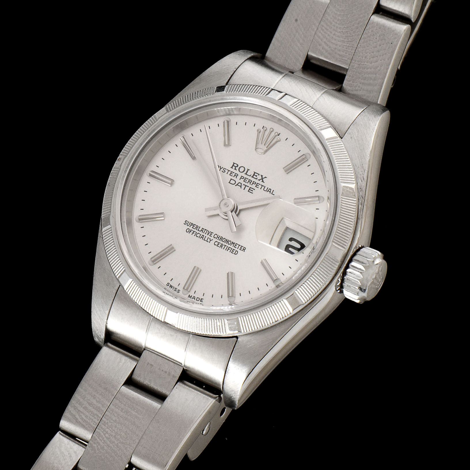 Women's Rolex Perpetual Date Stainless Steel Silver Index Oyster Perpetual Date Watch