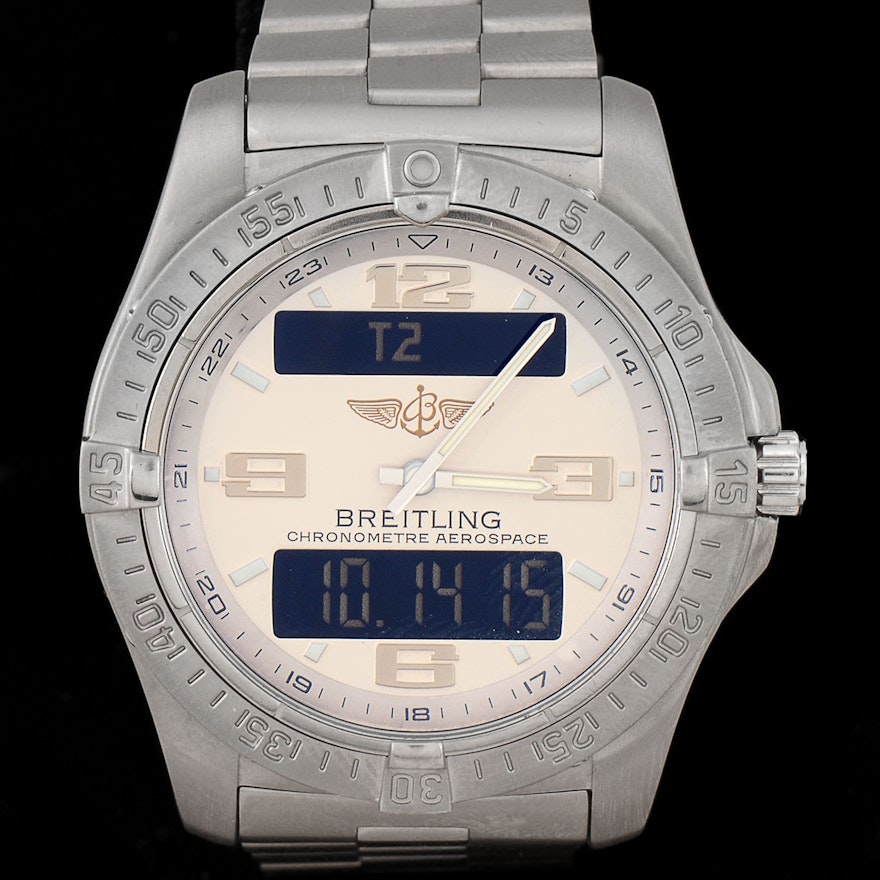 Men's Breitling Professional Aerospace Avantage Titanium Silver SuperQuartz Wristwatch