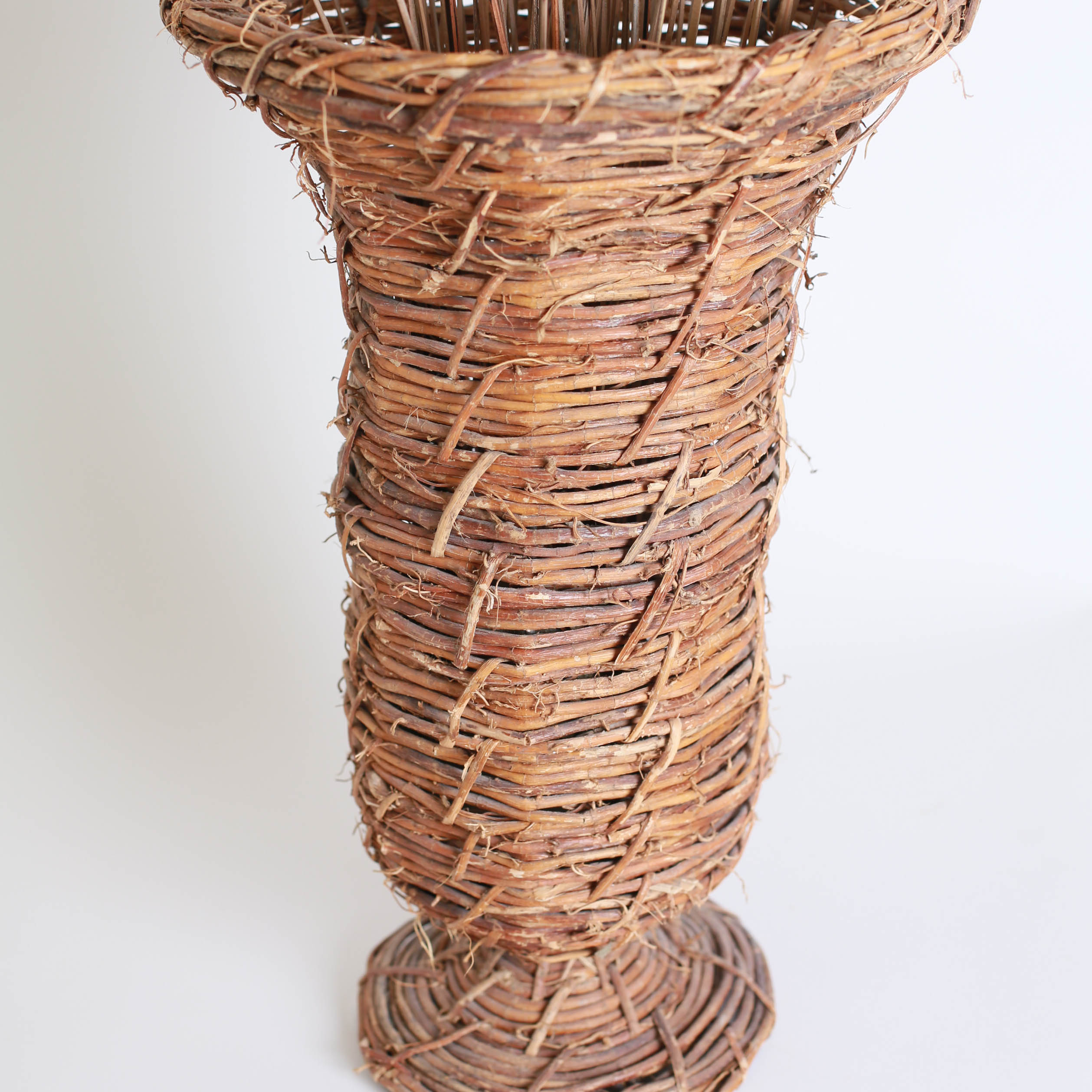 Small Wicker Plant Stand, and Two Vases
