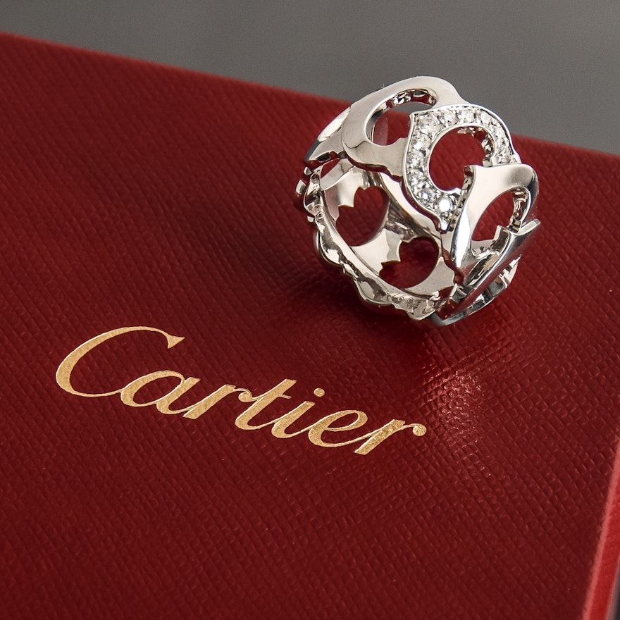 Cartier 18K White Gold 0.25 CT Diamond "C" Ring