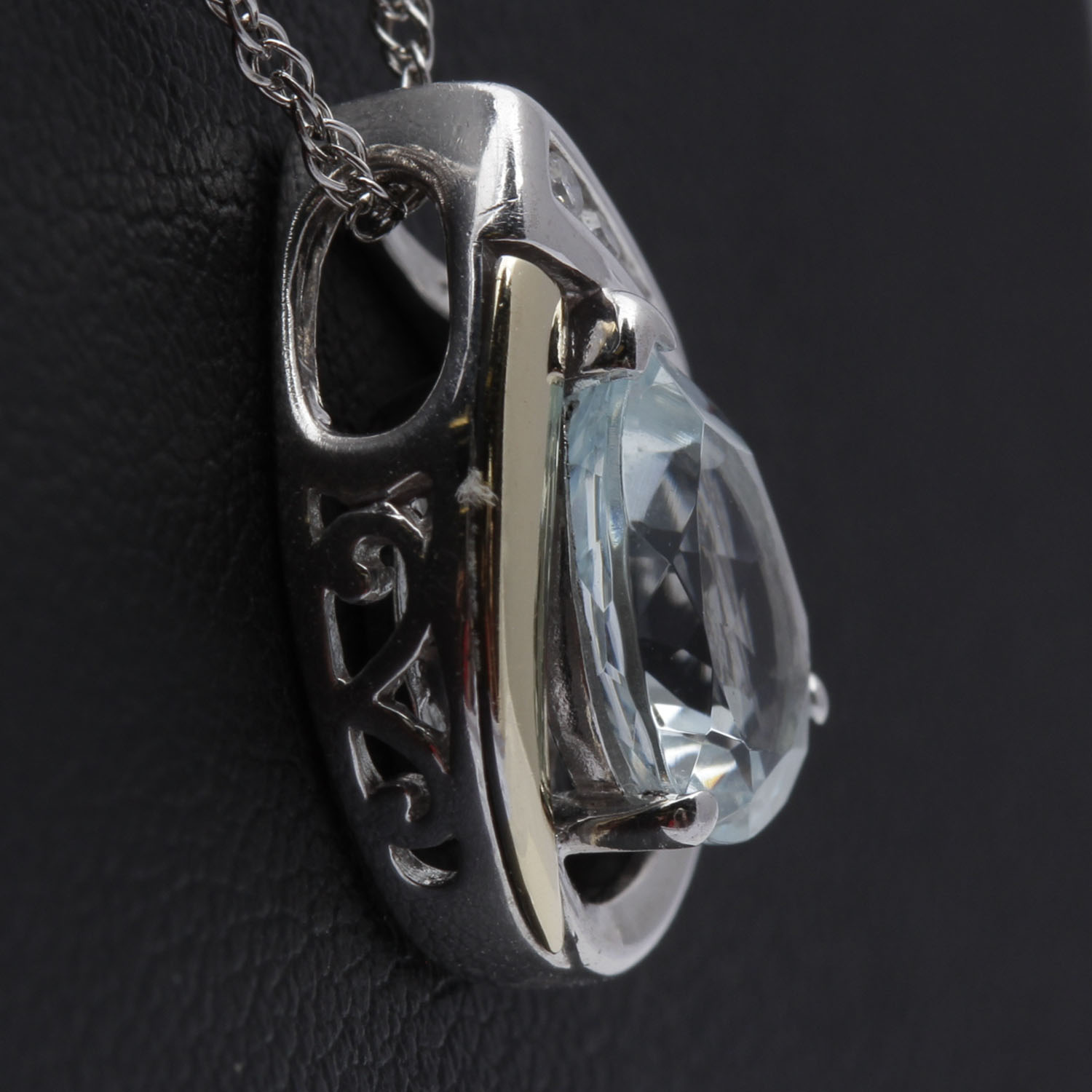 Sterling Silver 10K Gold Accented Blue Topaz and Diamond Necklace