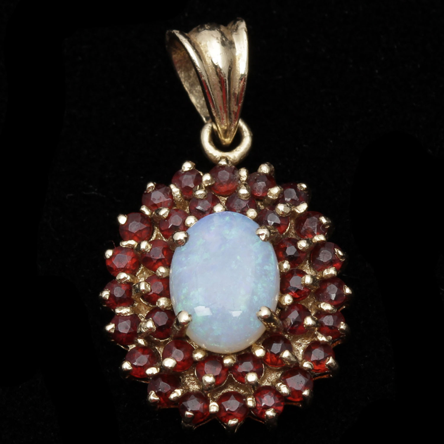 14K Yellow Gold Opal and Garnet Pendant