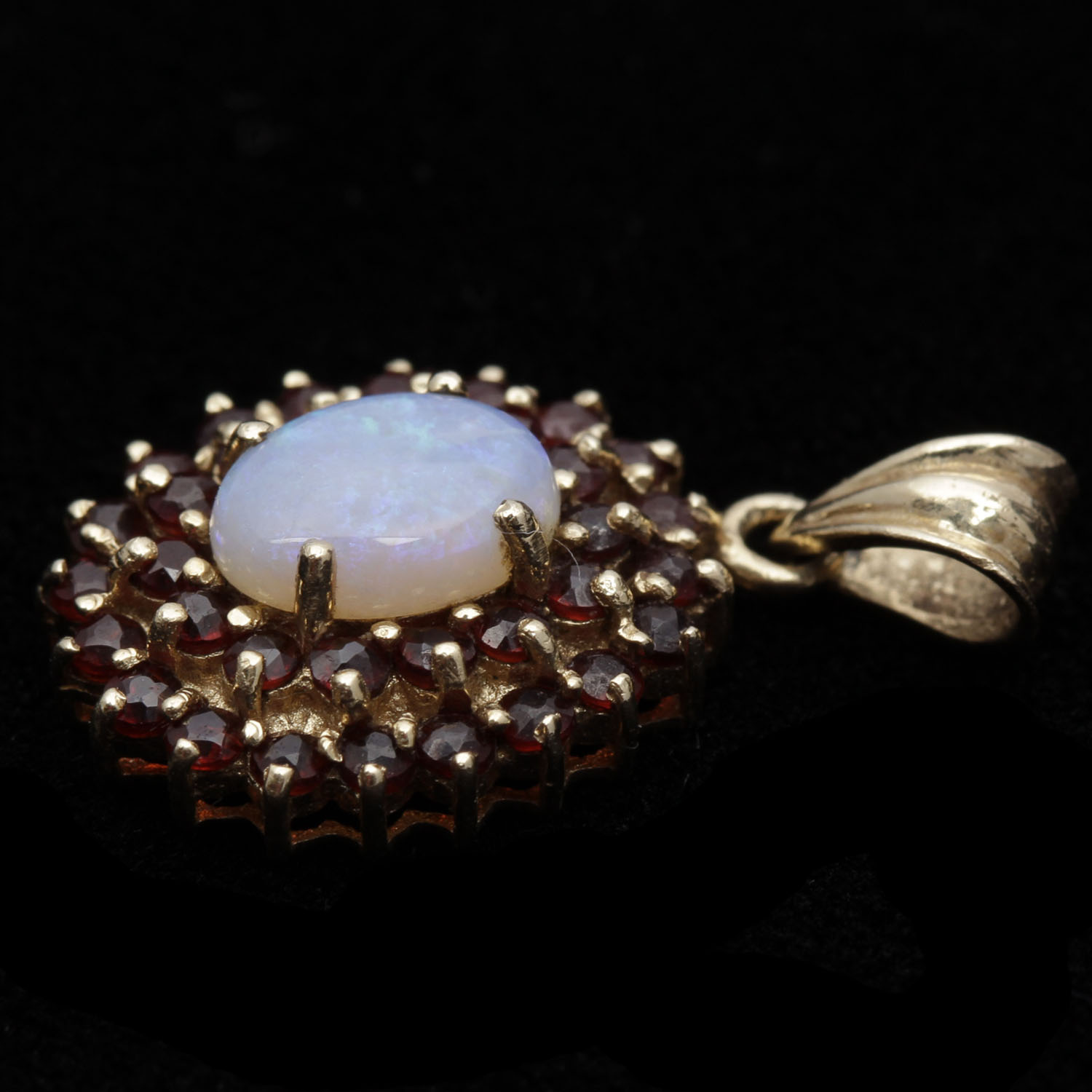 14K Yellow Gold Opal and Garnet Pendant