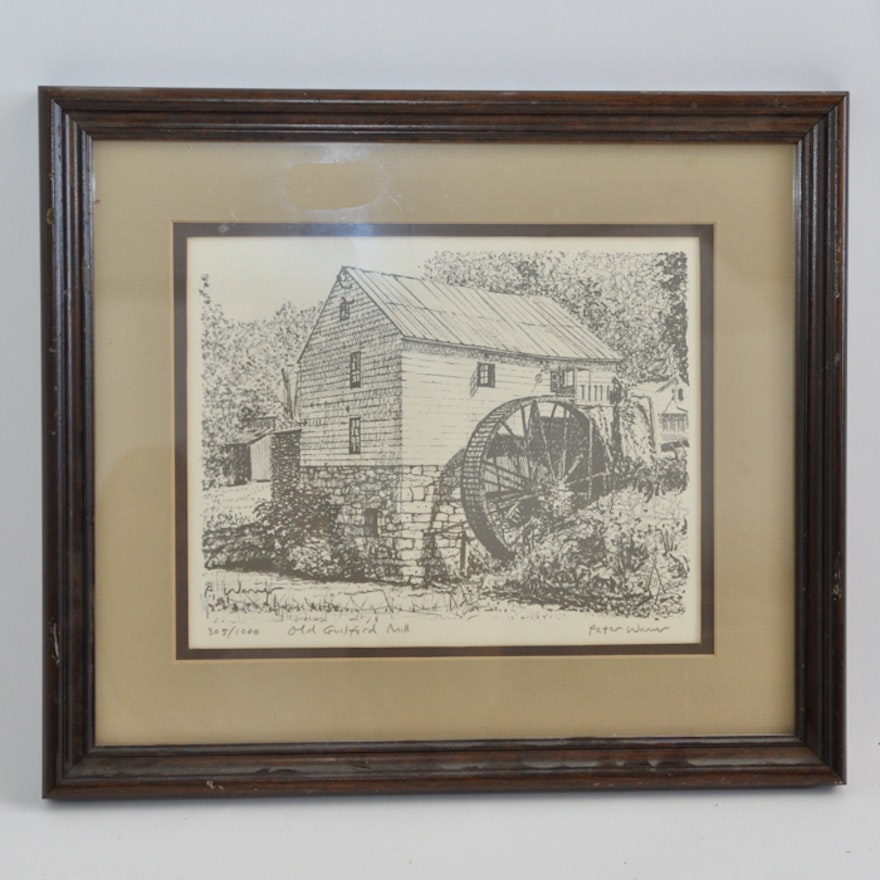 "Old Guilford Mill" by Peter Warner Lithograph
