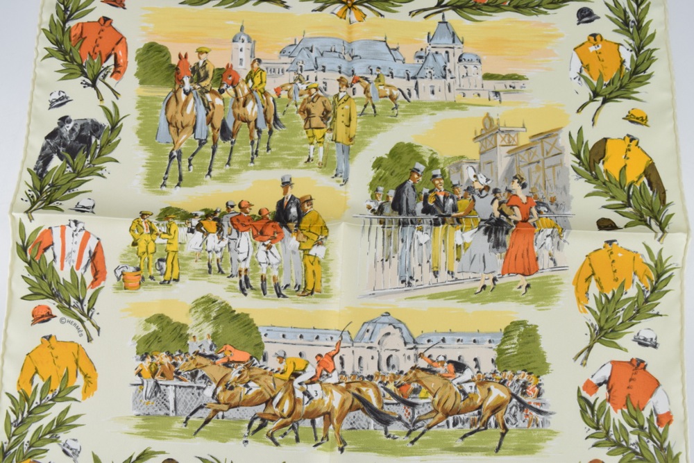 Vintage Hermes "Courses a Chantilly" Silk Scarf