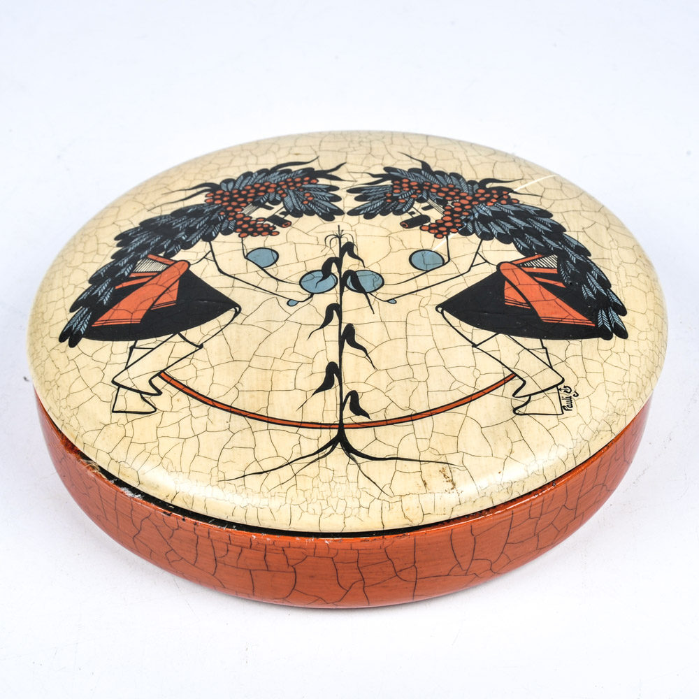 Vintage Pauli Pot Native American "Dancing Warriors" Lidded Dish