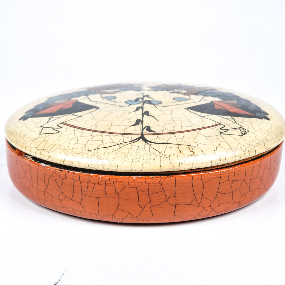 Vintage Pauli Pot Native American "Dancing Warriors" Lidded Dish