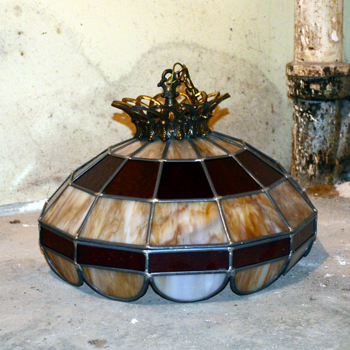Slag & Stained Glass Hanging LIght Fixture
