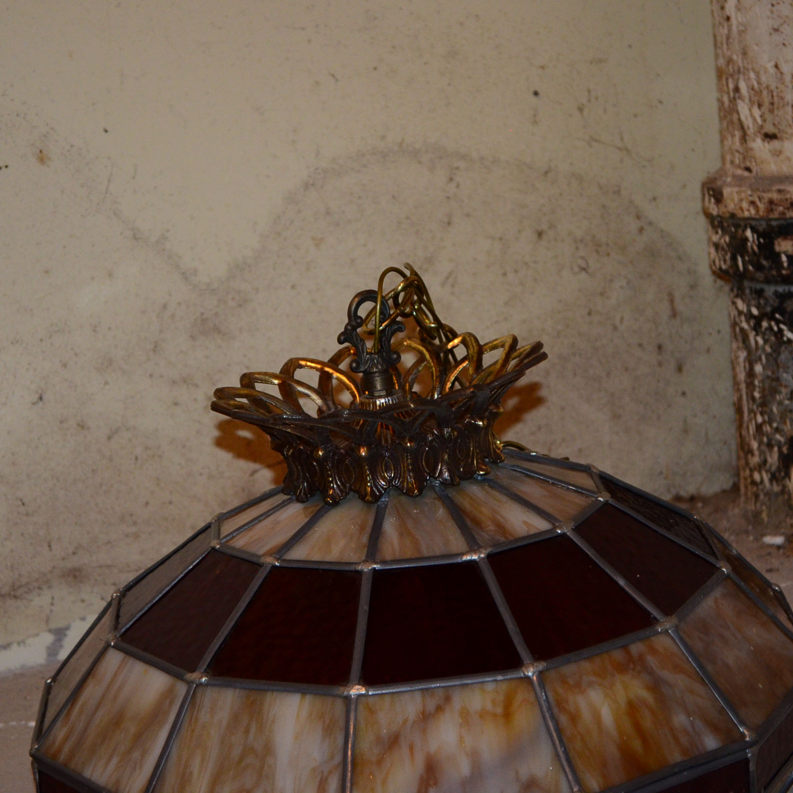 Slag & Stained Glass Hanging LIght Fixture