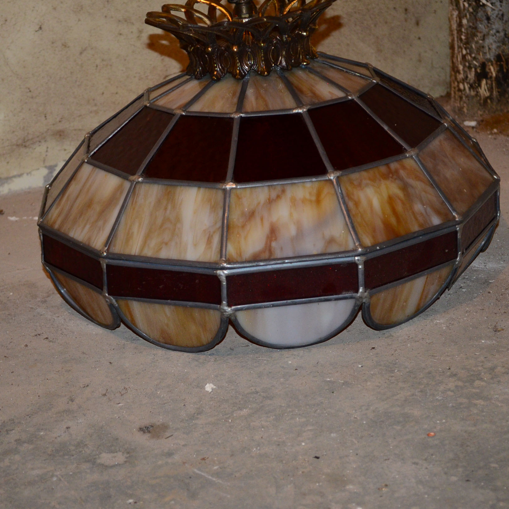 Slag & Stained Glass Hanging LIght Fixture