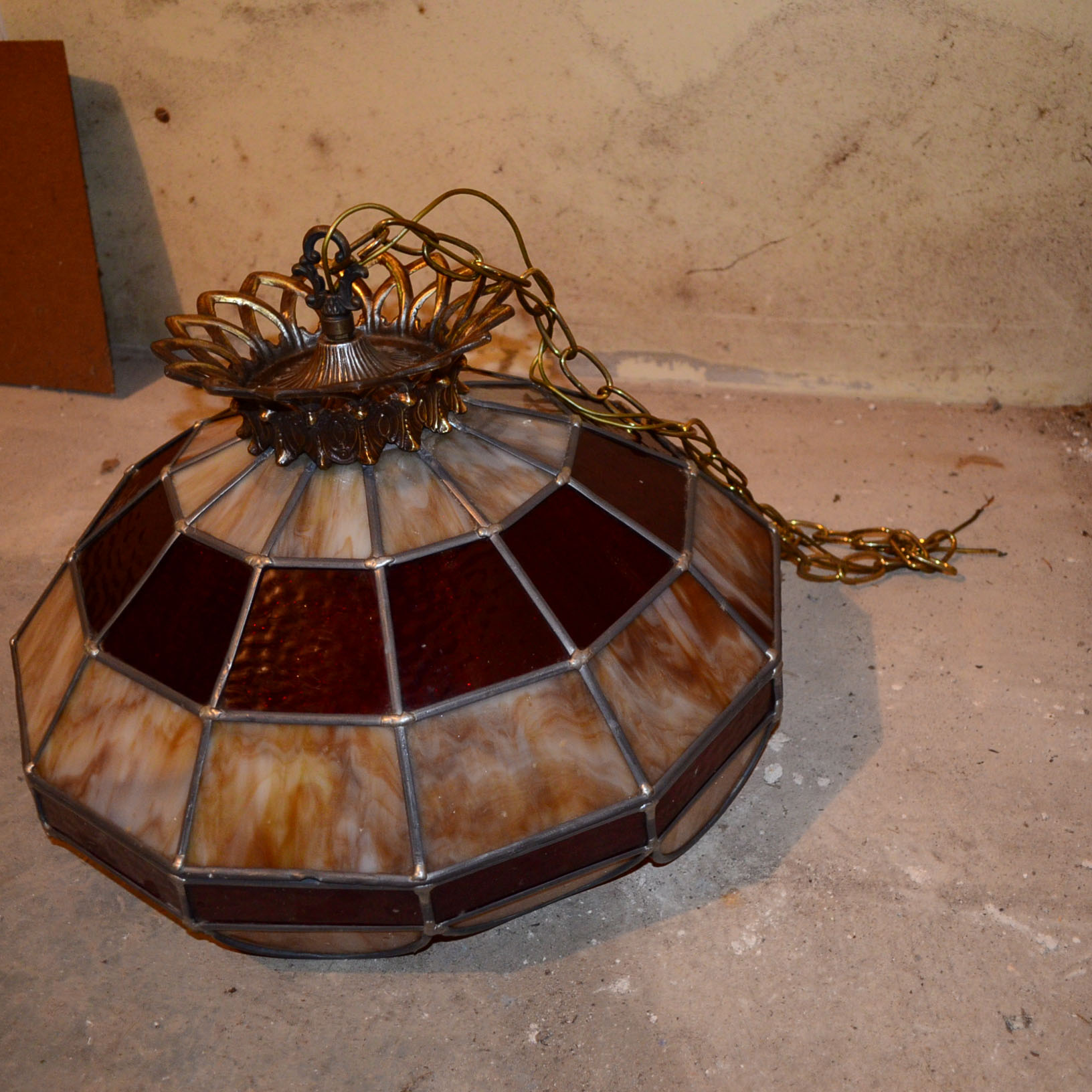 Slag & Stained Glass Hanging LIght Fixture