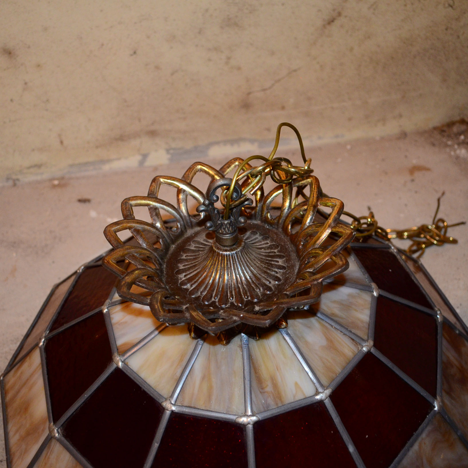 Slag & Stained Glass Hanging LIght Fixture