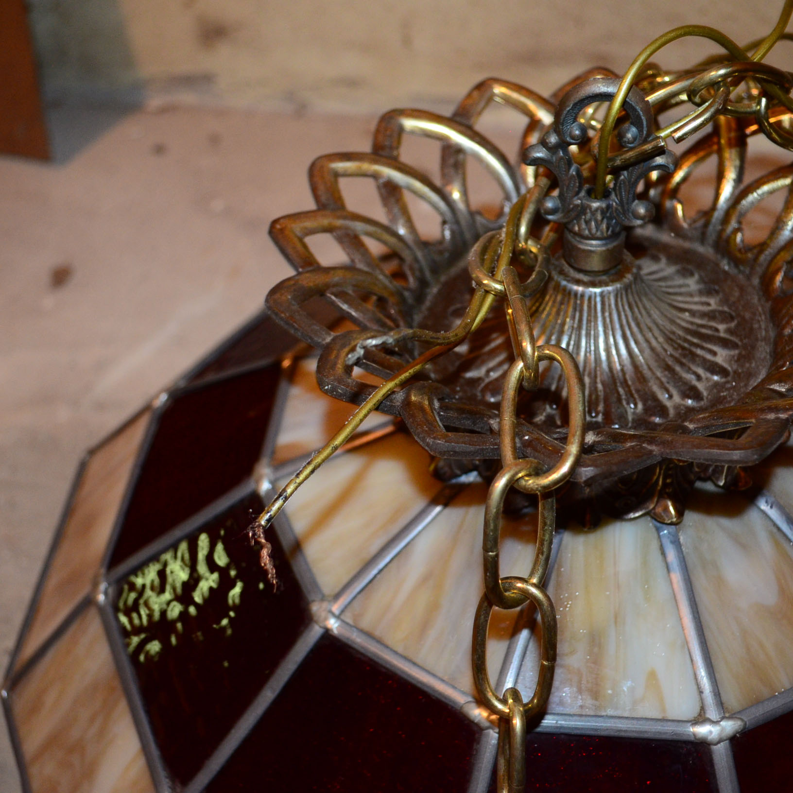 Slag & Stained Glass Hanging LIght Fixture