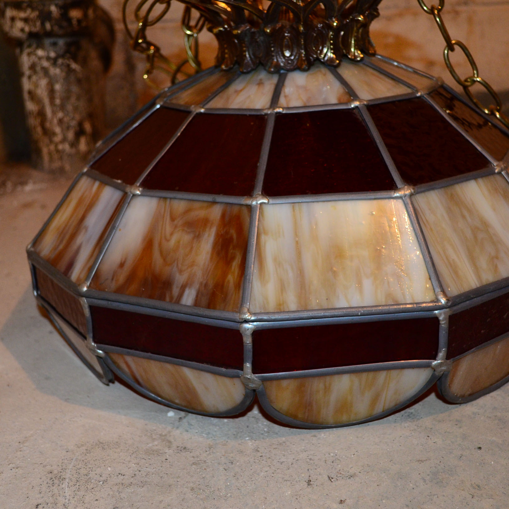 Slag & Stained Glass Hanging LIght Fixture