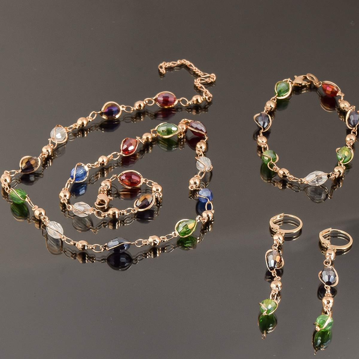 Multi-Colored Beaded Necklace and Earrings Set