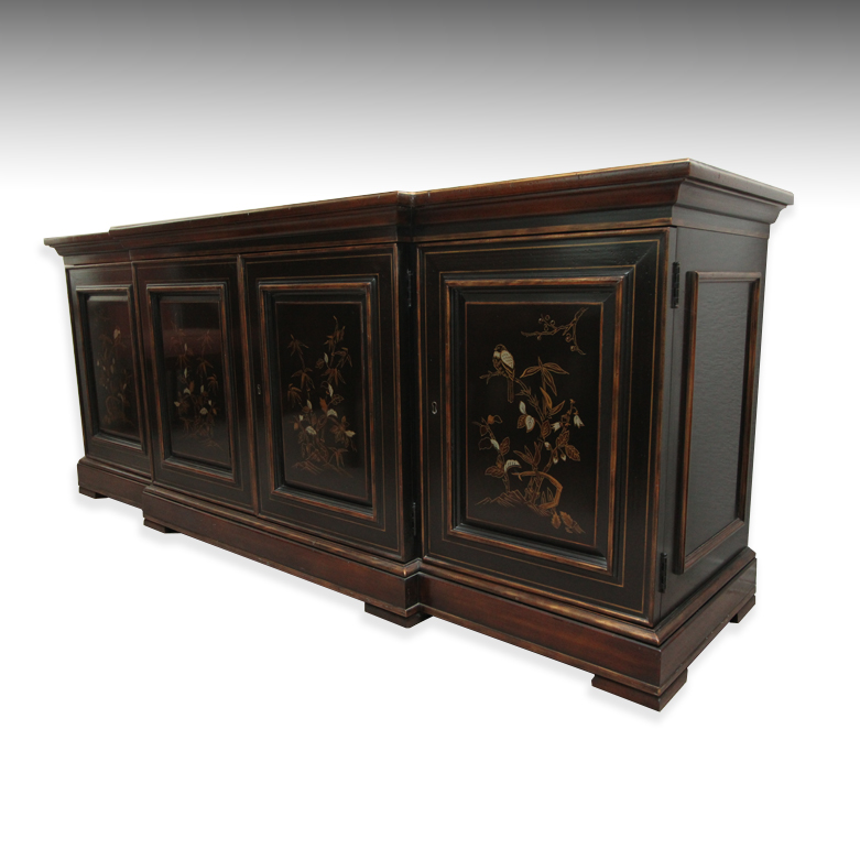 Vintage Black Lacquered Asian Credenza
