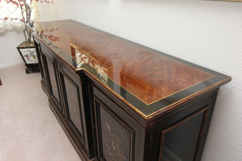 Vintage Black Lacquered Asian Credenza