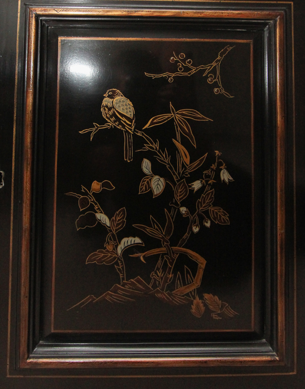 Vintage Black Lacquered Asian Credenza