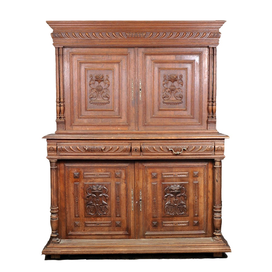 Early 20th Century French Carved Oak Buffet
