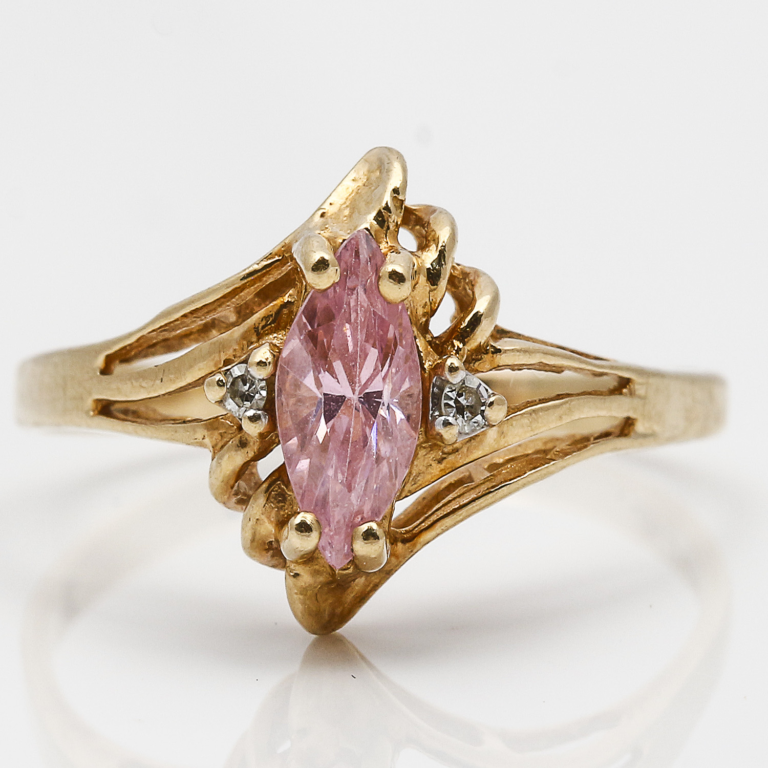 10K Yellow Gold Pink Zircon and Diamond Ring