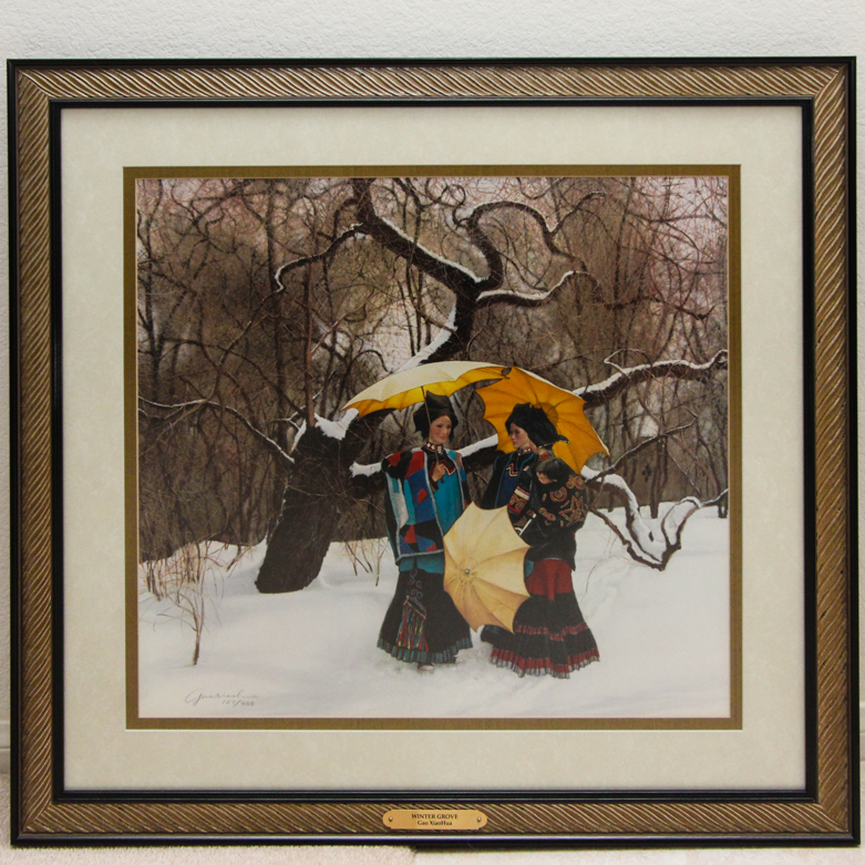 Gao Xiaohua Signed "Winter Grove" Print