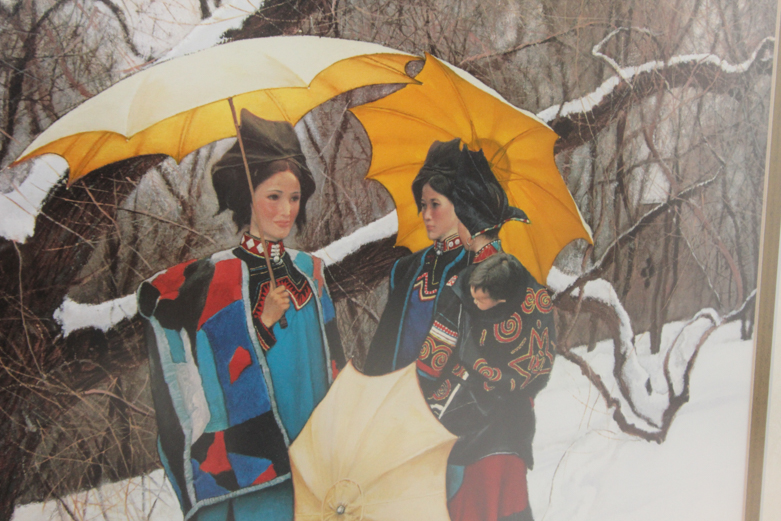 Gao Xiaohua Signed "Winter Grove" Print