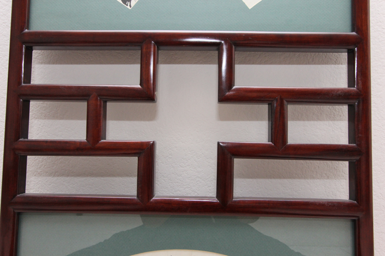 Framed Decorative Chinese Paper Fan Shaped Artwork