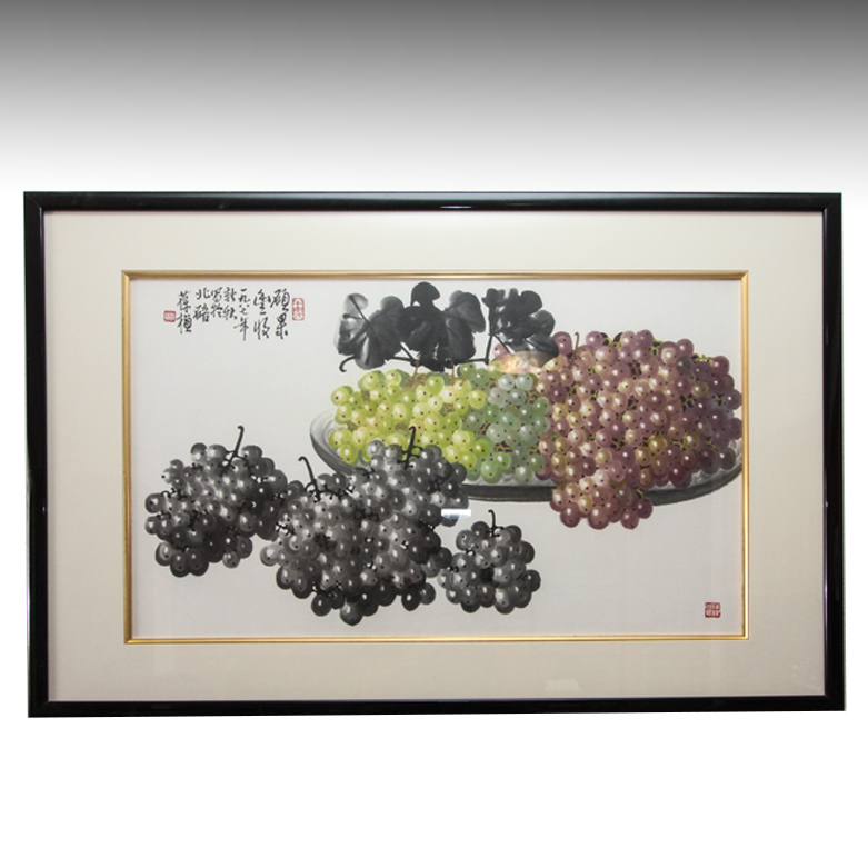 Framed Chinese Print of Grapes