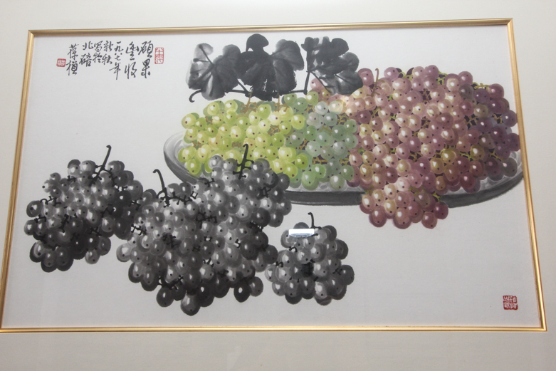 Framed Chinese Print of Grapes