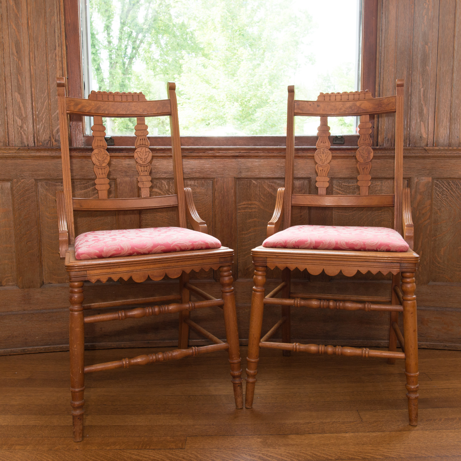 Pair of Victorian Eastlake Oak Side Chairs