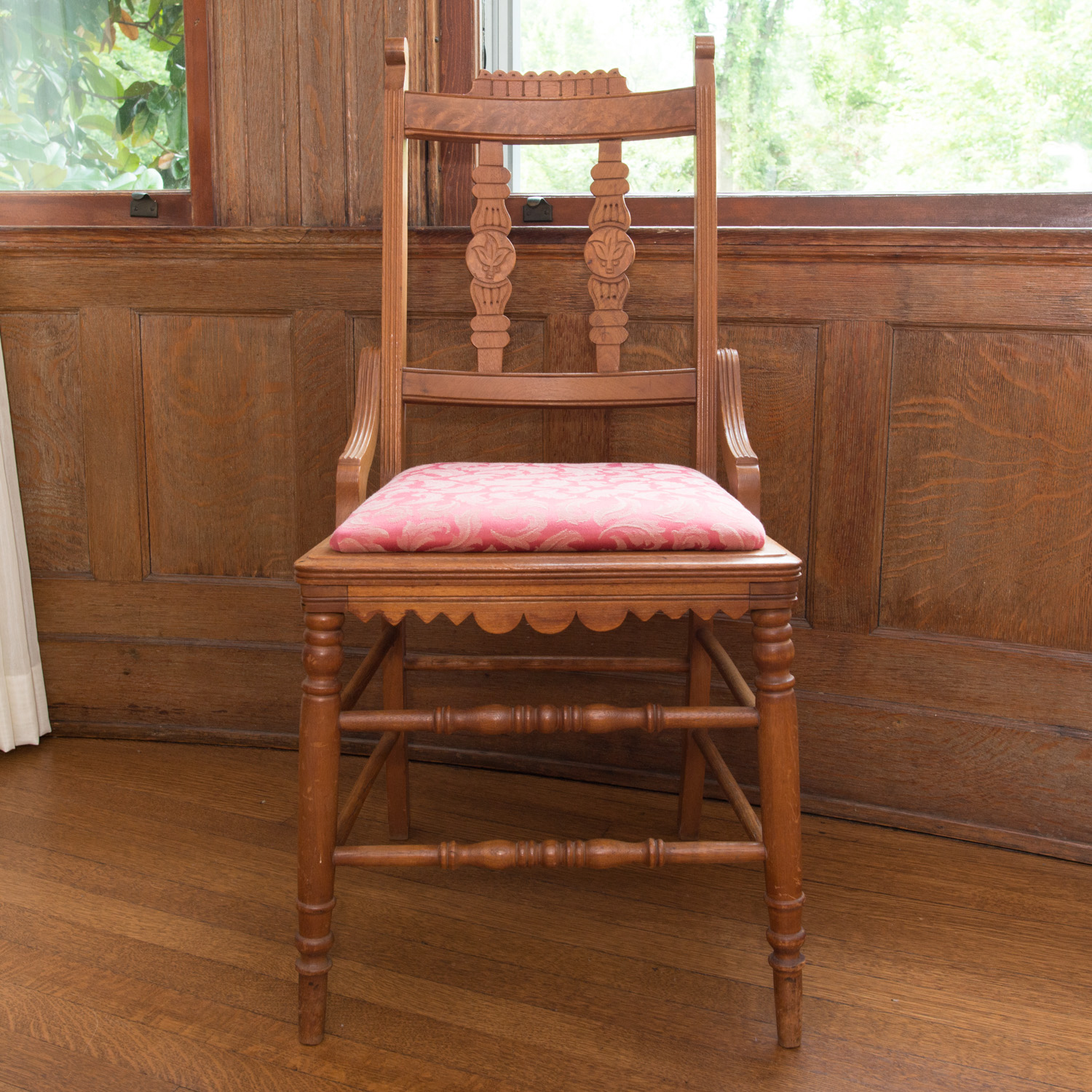 Pair of Victorian Eastlake Oak Side Chairs
