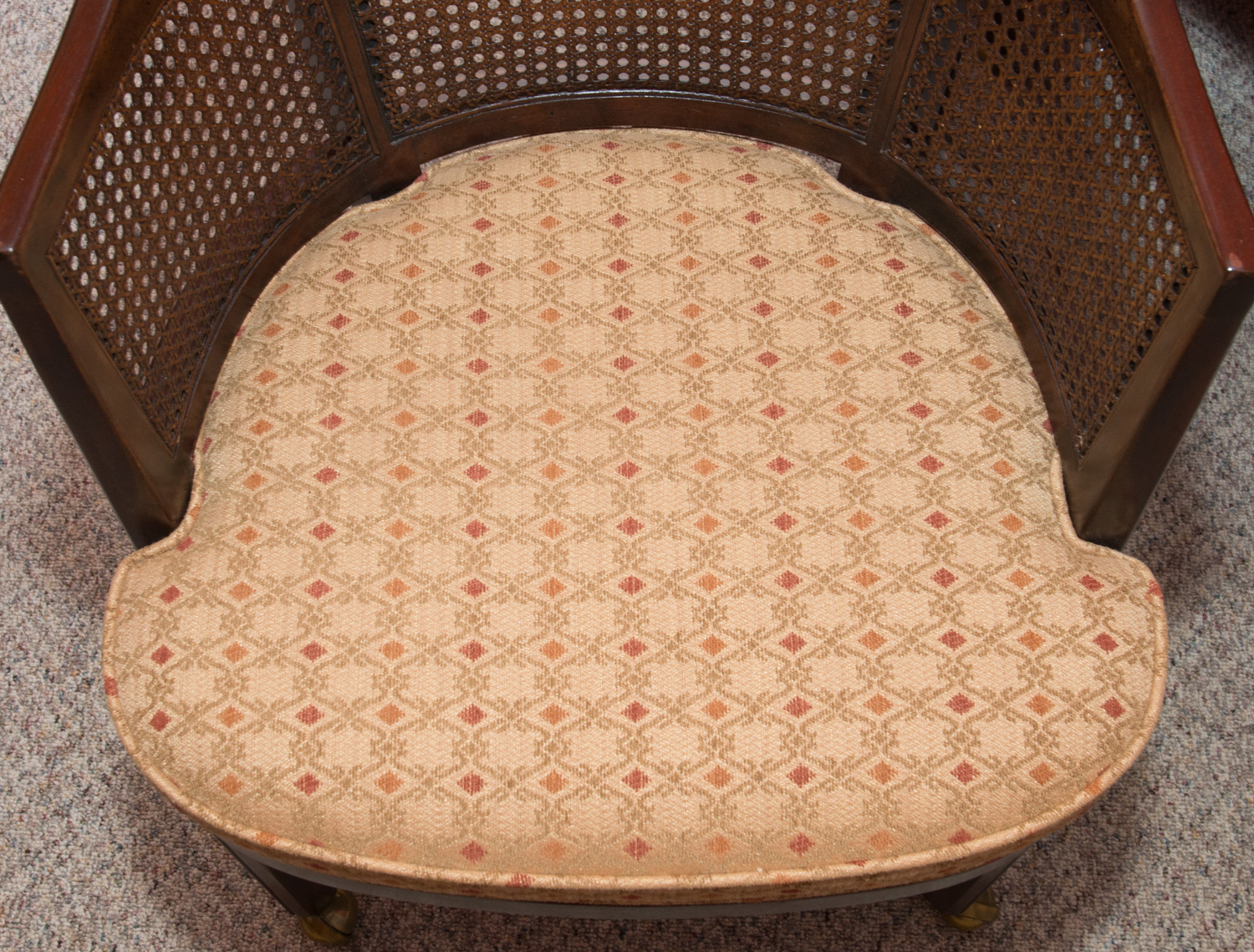 Inlaid-Top Game/Dining Table and Four Cane-Backed Club Chairs