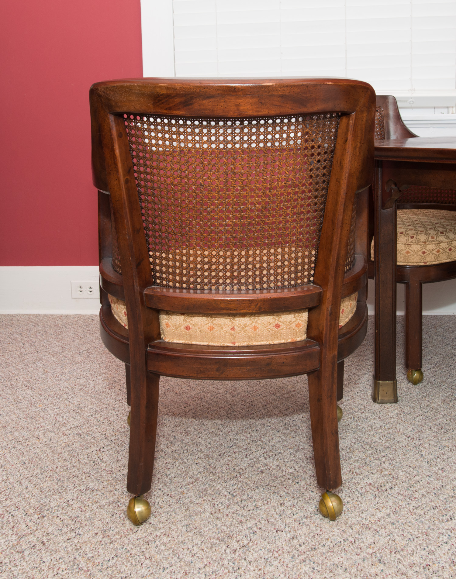 Inlaid-Top Game/Dining Table and Four Cane-Backed Club Chairs