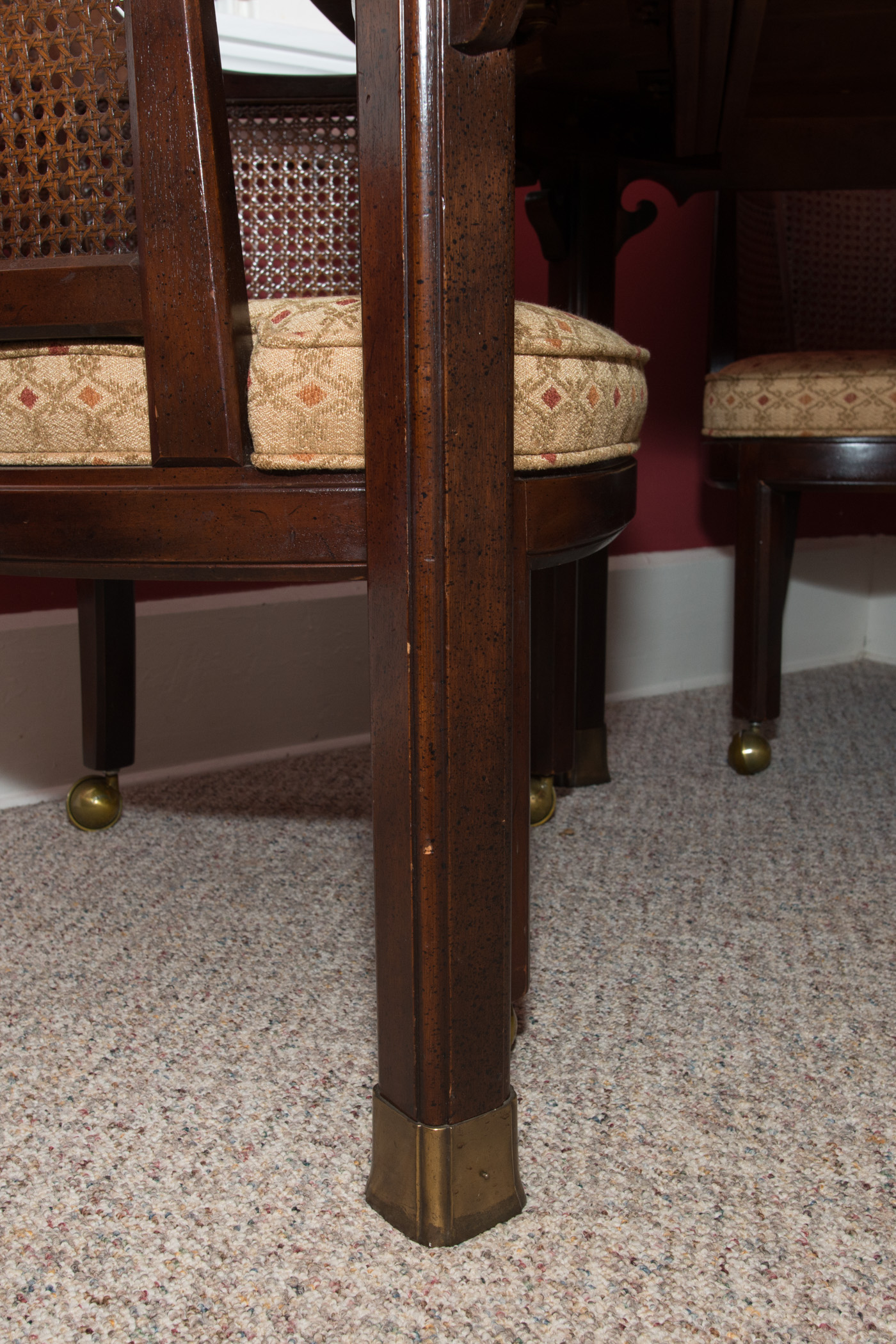 Inlaid-Top Game/Dining Table and Four Cane-Backed Club Chairs