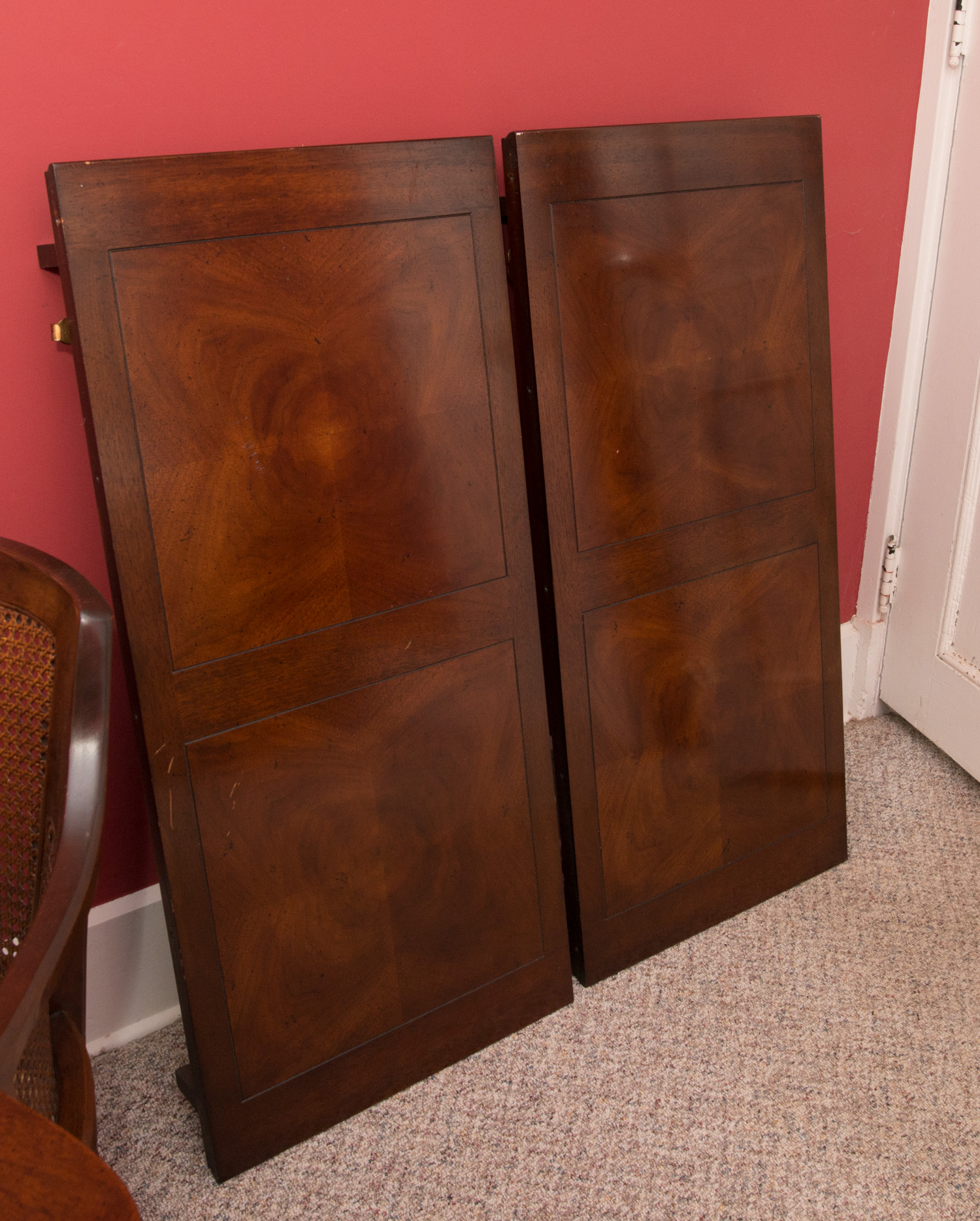 Inlaid-Top Game/Dining Table and Four Cane-Backed Club Chairs