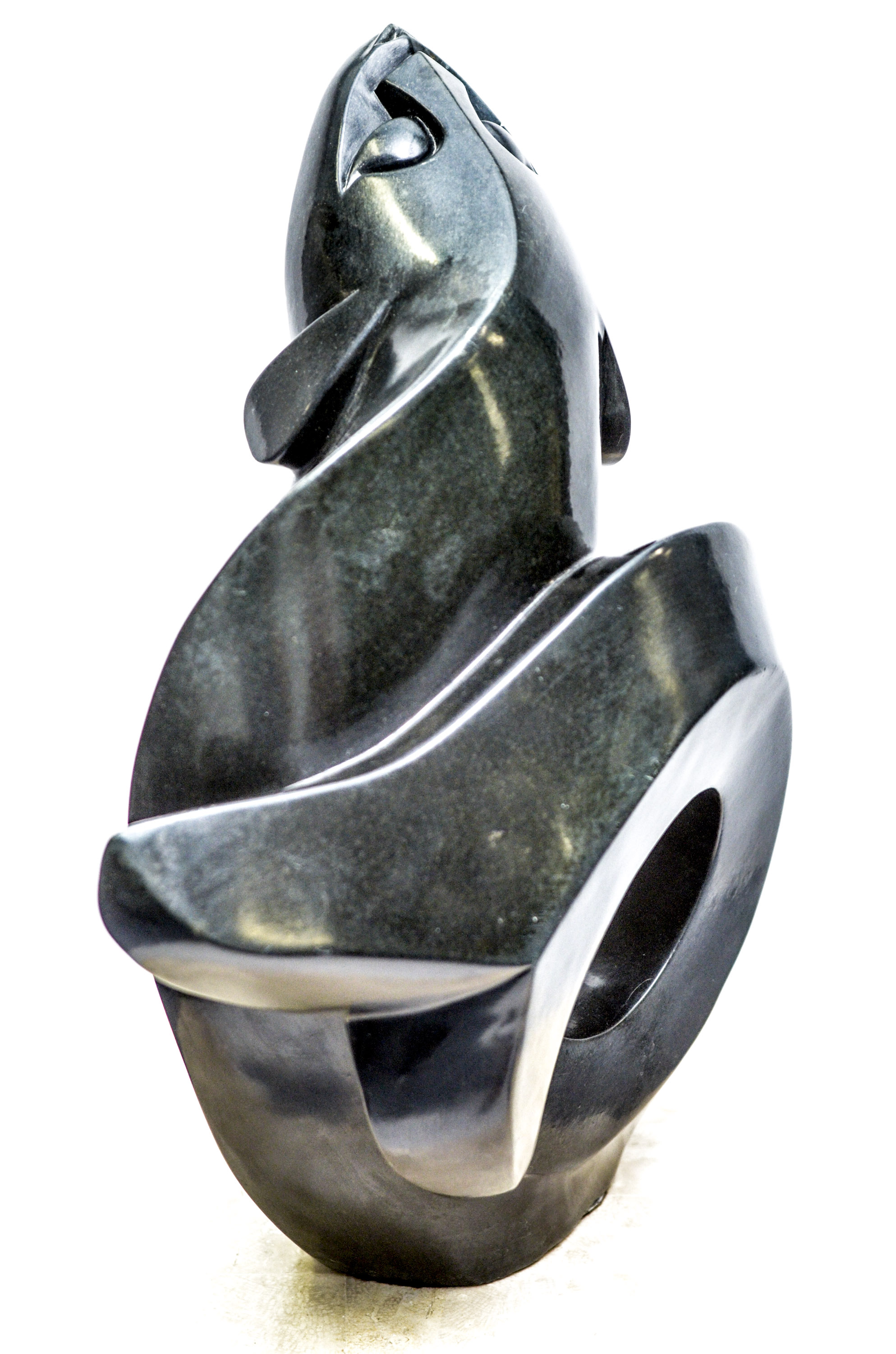 Black Stone Sculpture by T. Munemo titled "Water Spirit"