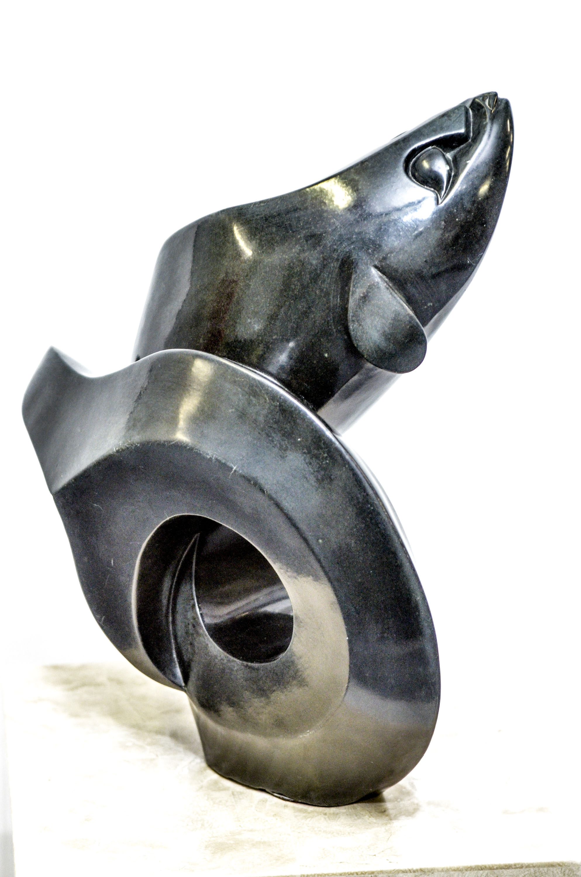 Black Stone Sculpture by T. Munemo titled "Water Spirit"