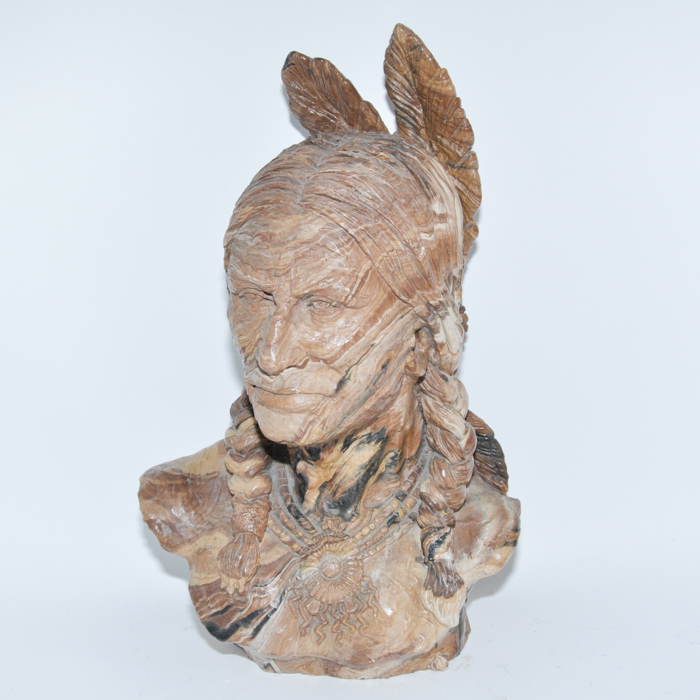 Hand Carved Stone Native American Statue