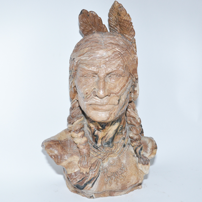 Hand Carved Stone Native American Statue