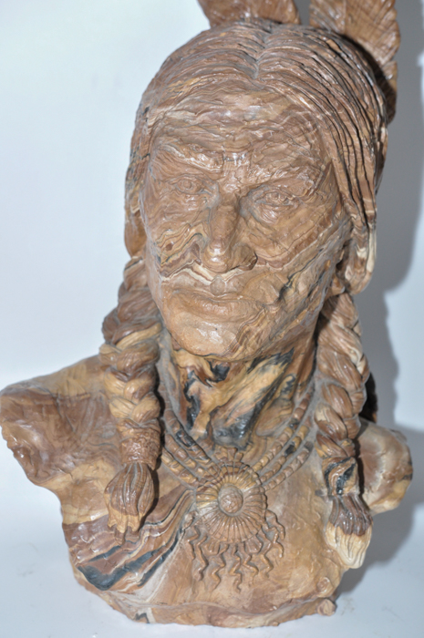 Hand Carved Stone Native American Statue