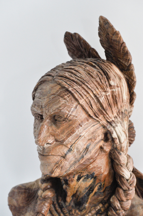 Hand Carved Stone Native American Statue