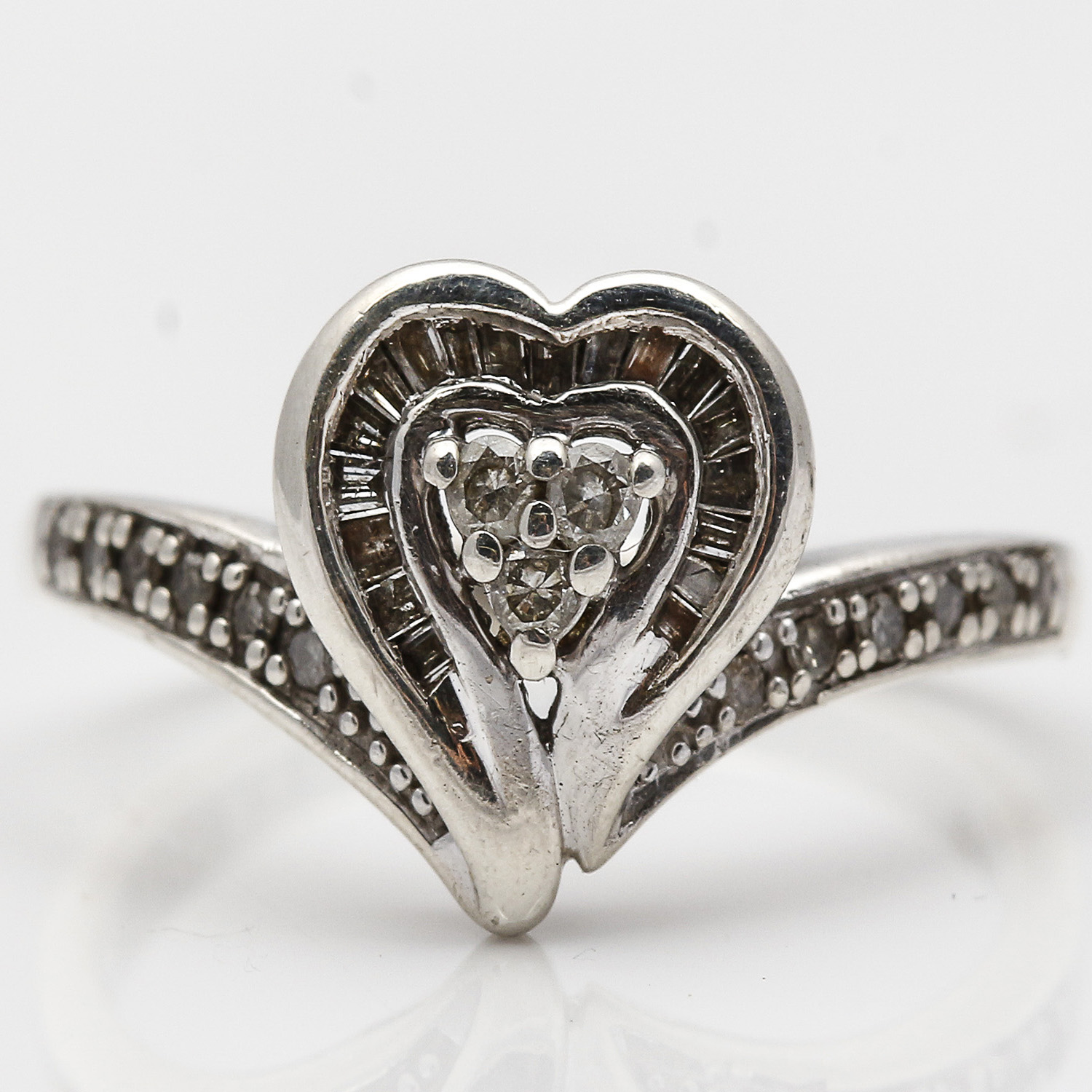 Platinum and Sterling Silver Diamond Ring
