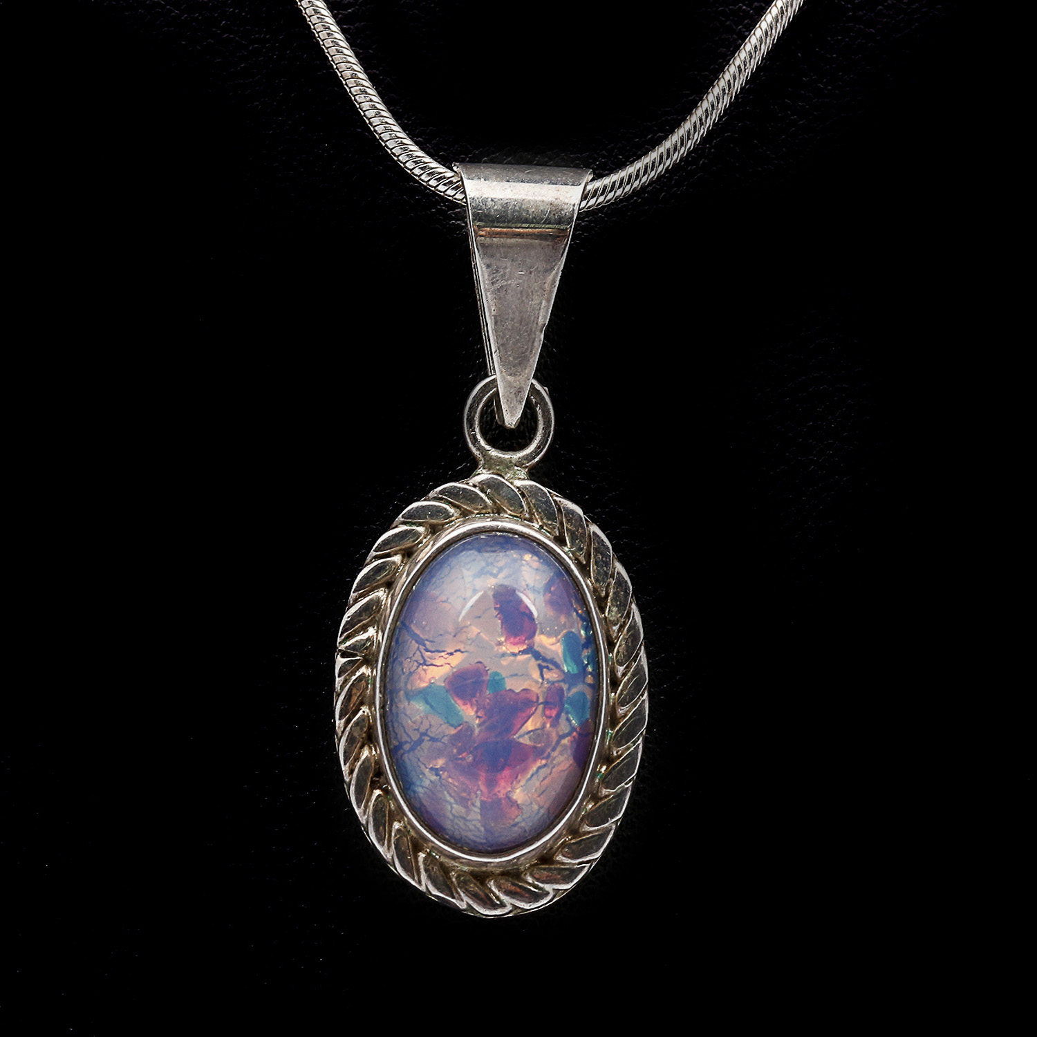 Sterling Silver Synthetic Opal Pendant Necklace