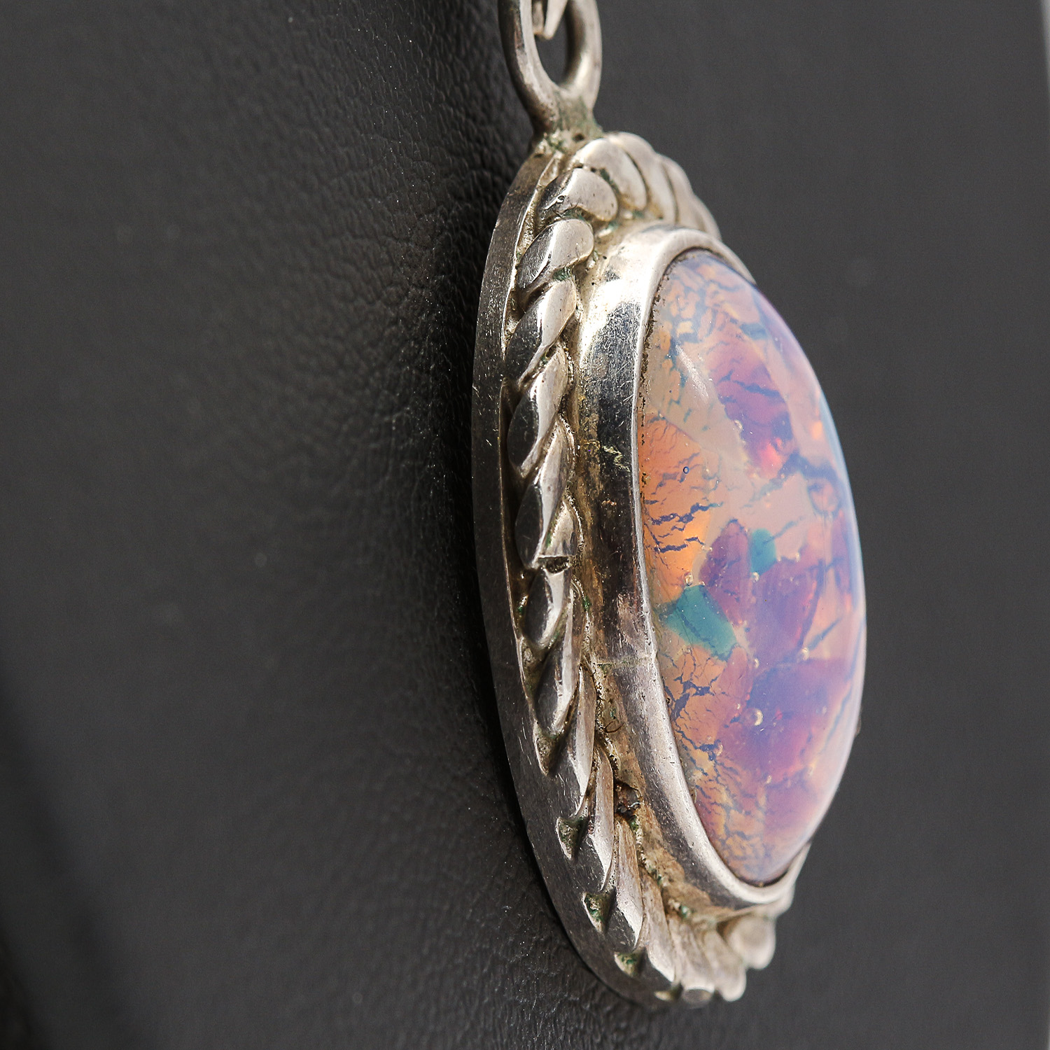 Sterling Silver Synthetic Opal Pendant Necklace