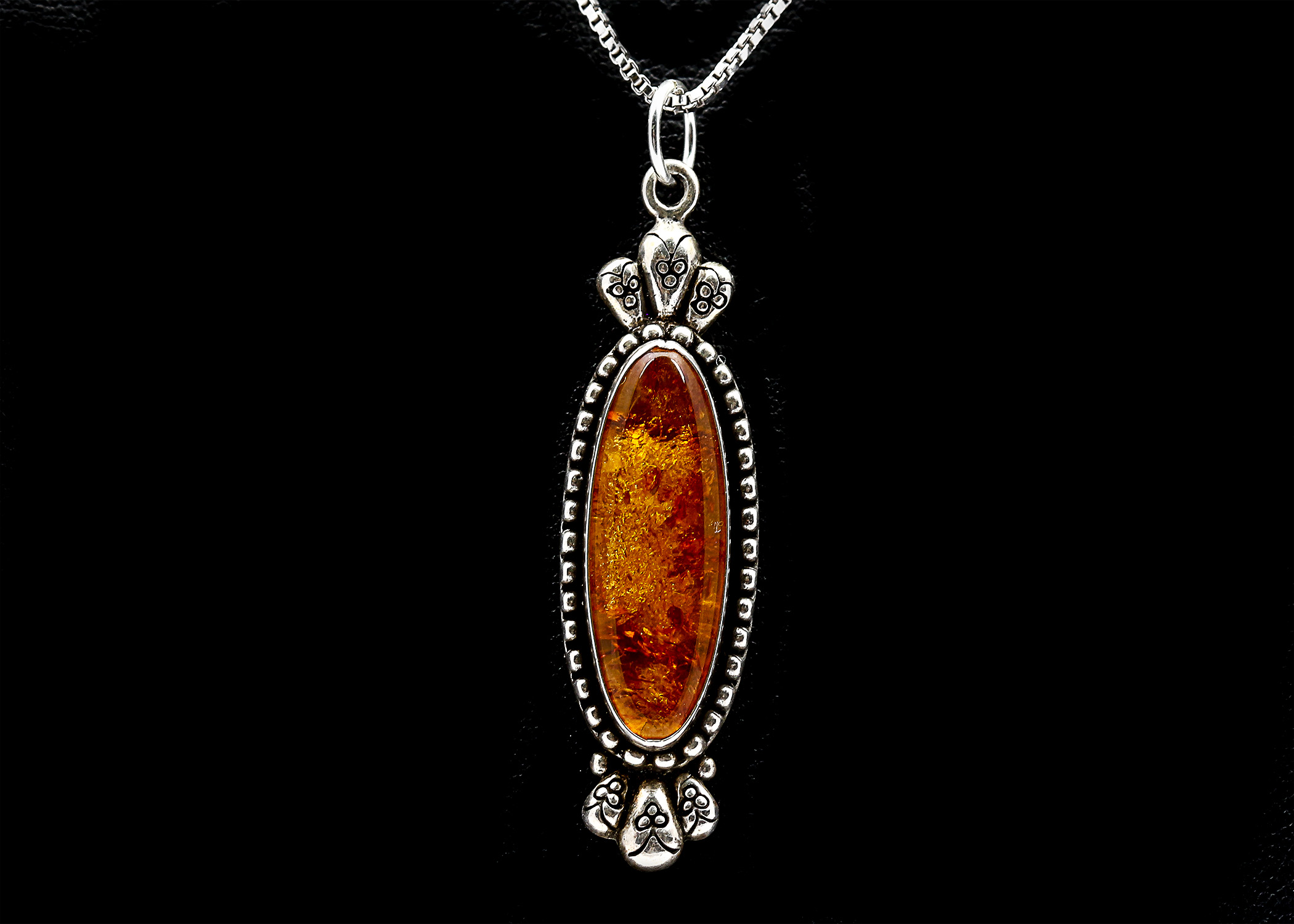 Sterling Silver Amber Pendant Necklace