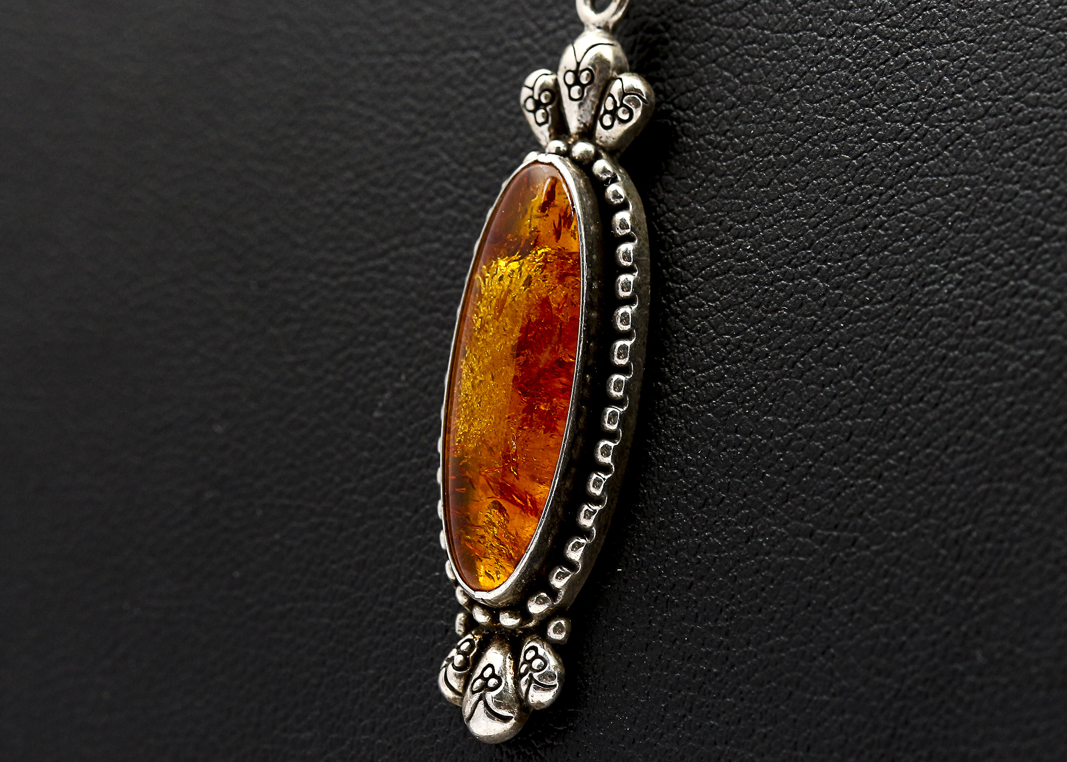 Sterling Silver Amber Pendant Necklace