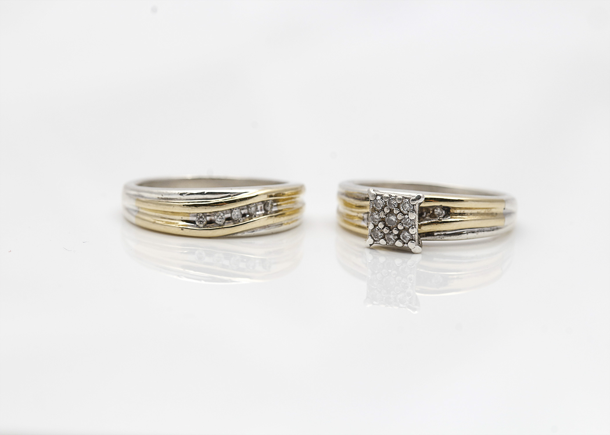 Sterling Silver 10K Yellow Gold Accented Ring Pair