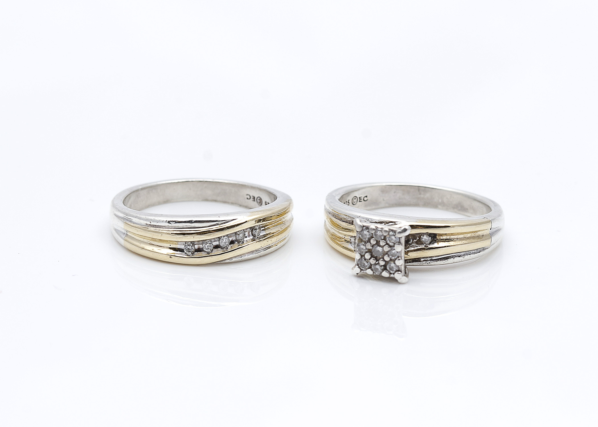Sterling Silver 10K Yellow Gold Accented Ring Pair